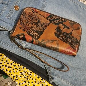 Patricia Nash Brown Graphic Wristlet Wallet